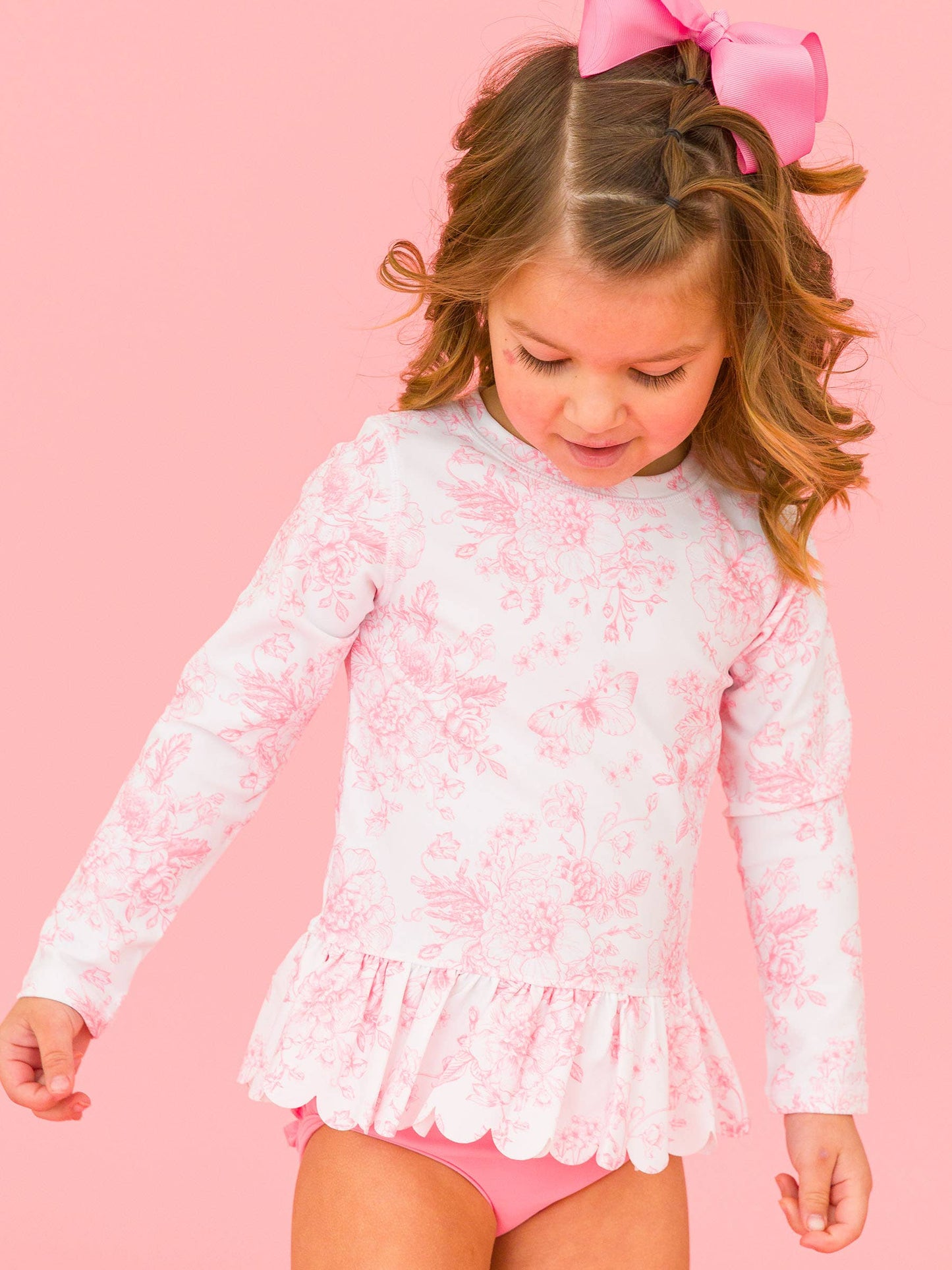 Girls Ruffle Butt Rash Guard Bathing Suit