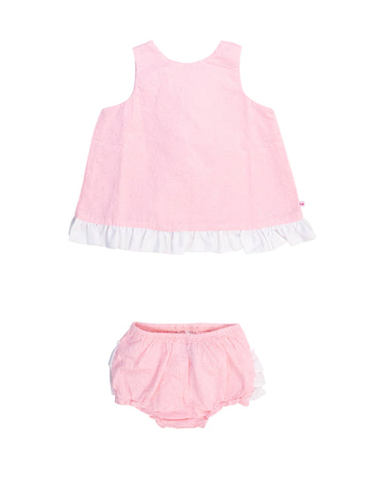 Baby Girls Pink & White Top & Bloomer Set