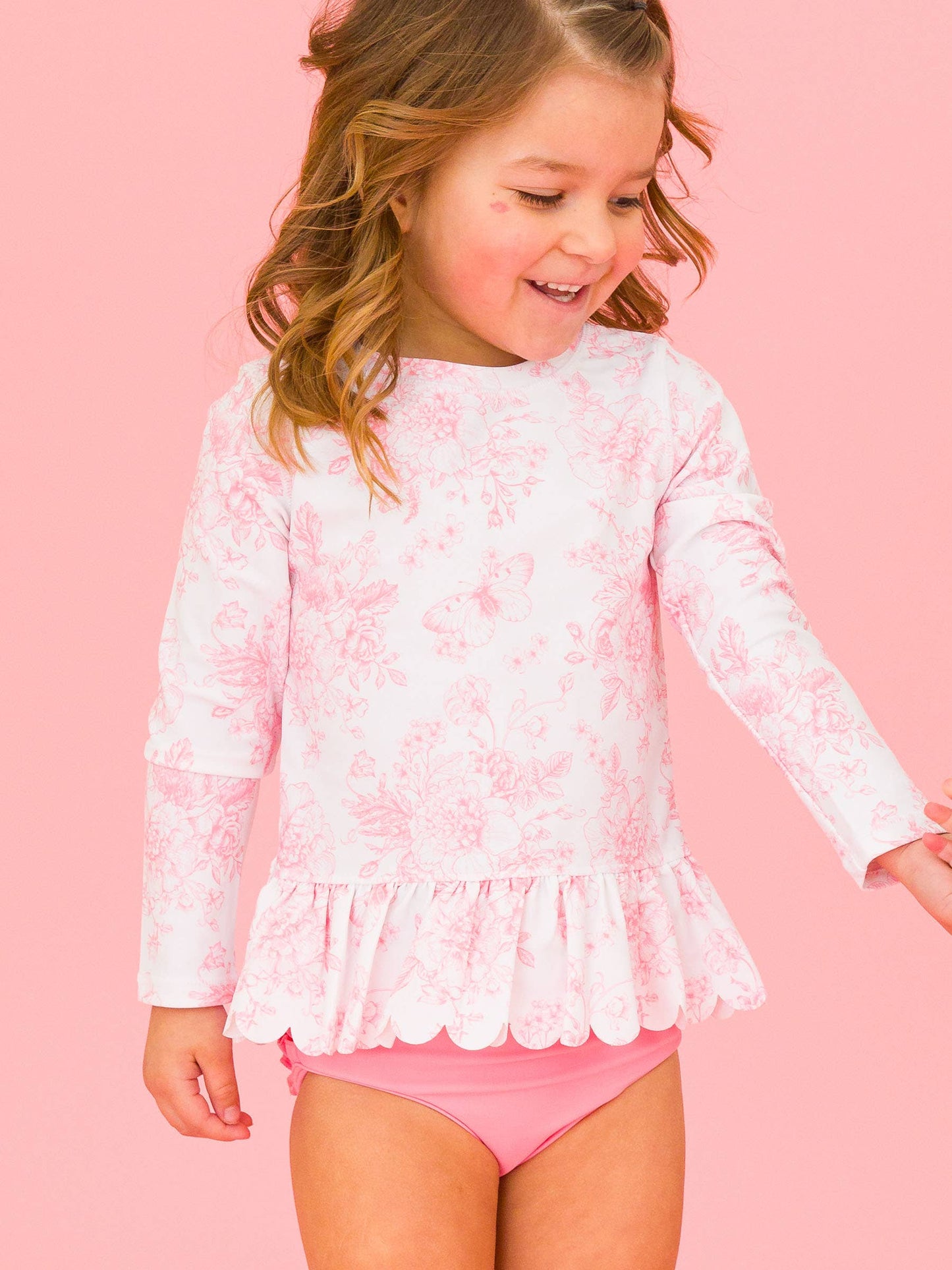 Girls Ruffle Butt Rash Guard Bathing Suit