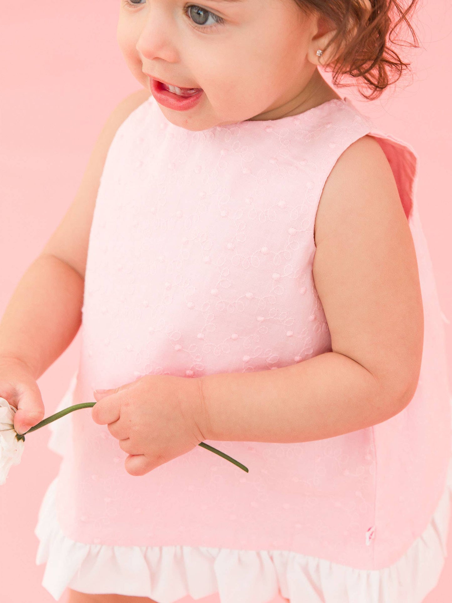 Baby Girls Pink & White Top & Bloomer Set